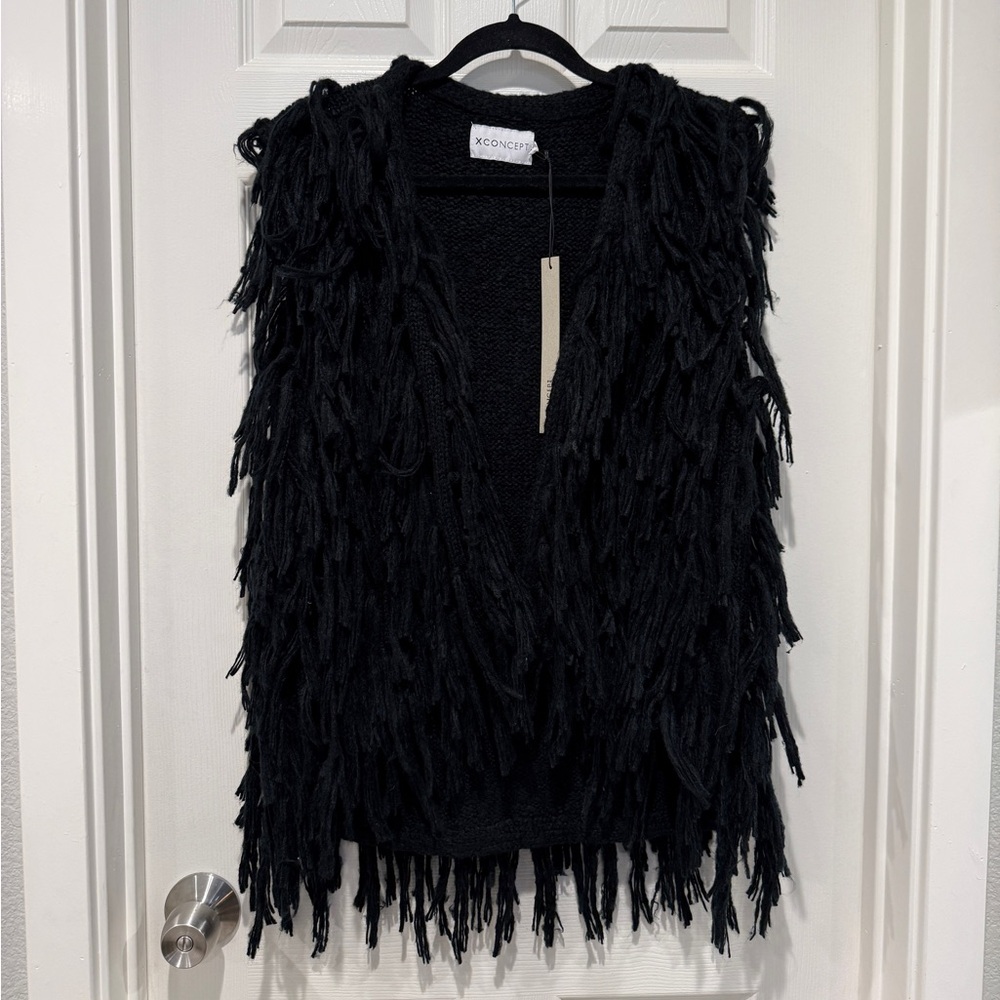 NWT Black Fringe Knit Vest